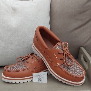 Coach Brown and Tan Signature Mens Boat Shoes